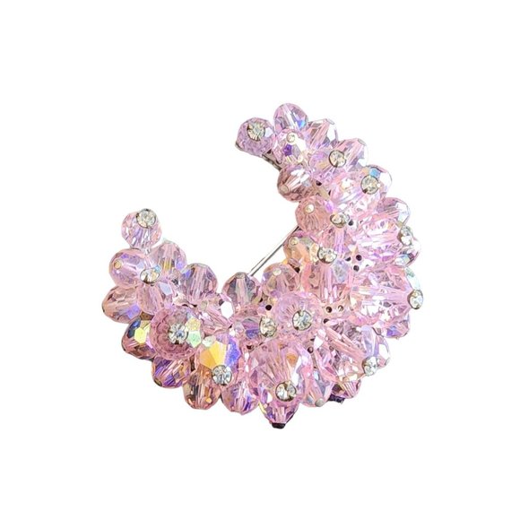 Vintage Beautiful Rhinestone Crystal Hand Wired Crescent Brooch (A1900) - Picture 2 of 4